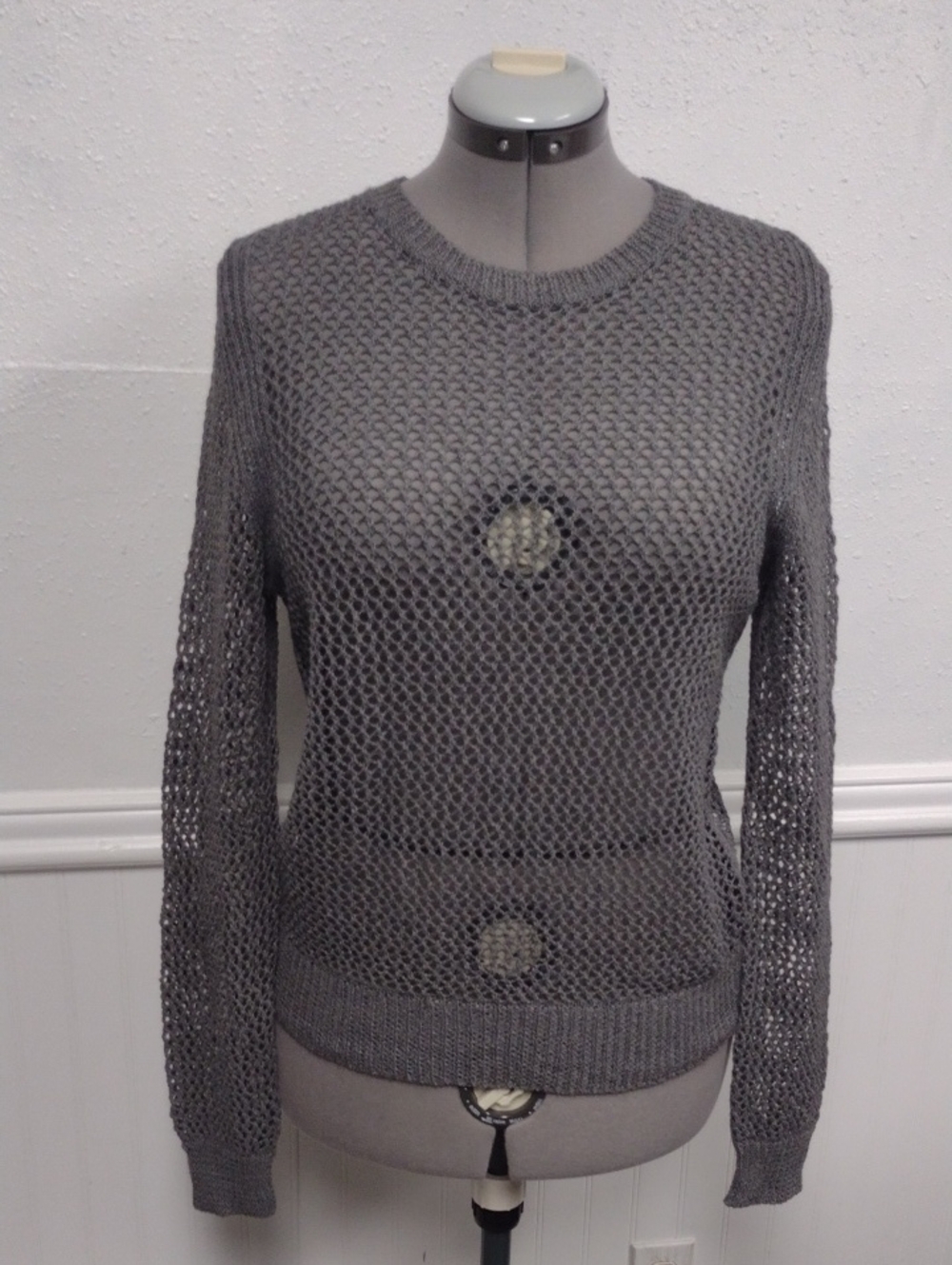 360 Sweater Gray Open-Weave Crewneck Sweater